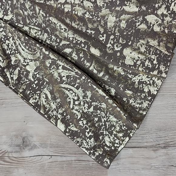 mark. Gold Patterned Metallic Pleated Knee-Length Skirt, Holiday Glam, Medium - Picture 3 of 9